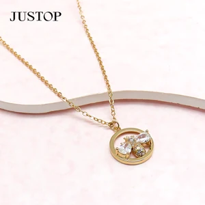 Luxury 18k Gold PVD Brass Bee Charm Cubic Zircon Pendant Necklace for Women Trendy Geometric Design Rhodium Plated Link Chain