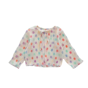 2023 Summer Children's Sunscreen Clothing Rainbow Polka Dot Girl's Lace up Cardigan for Baby Girls