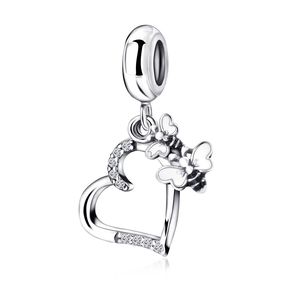 Honeybee Heart Shaped Pendant Charms for Bracelet 925 Sterling