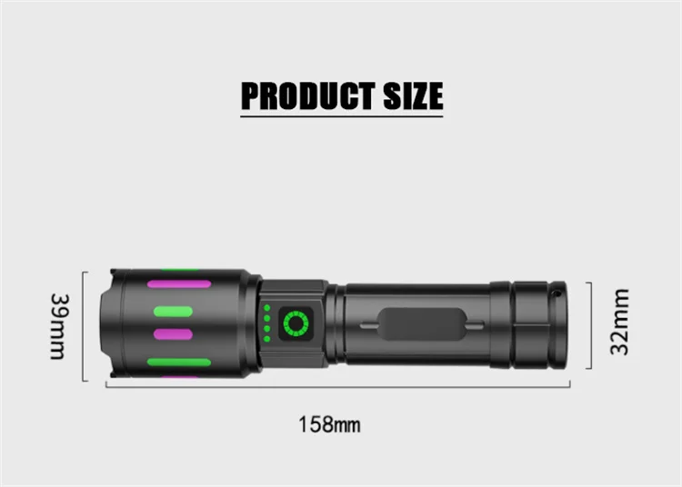 Telescopic Zoom Phosphor Strip Laser Flashlight Powerful Rechargeable