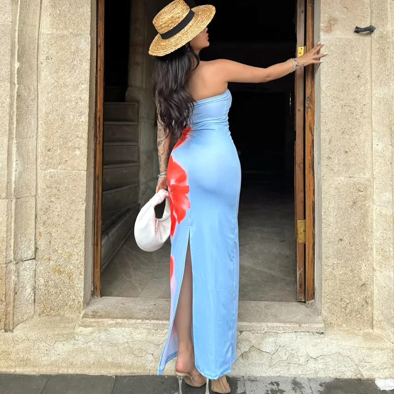 Custom logo Long Dresses Women Maxi Casual Flower Printed Woman Dress Wholesale Bodycon Tube Plain Dresses Custom logo Long Dresses Women Maxi Casual Flower Printed Woman Dress Wholesale Bodycon Tube Plain Dresses