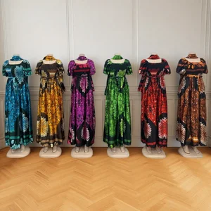 Wholesale New Fashion Casual Summer Square Collar Printed Women Loose Short Sleeve Dress