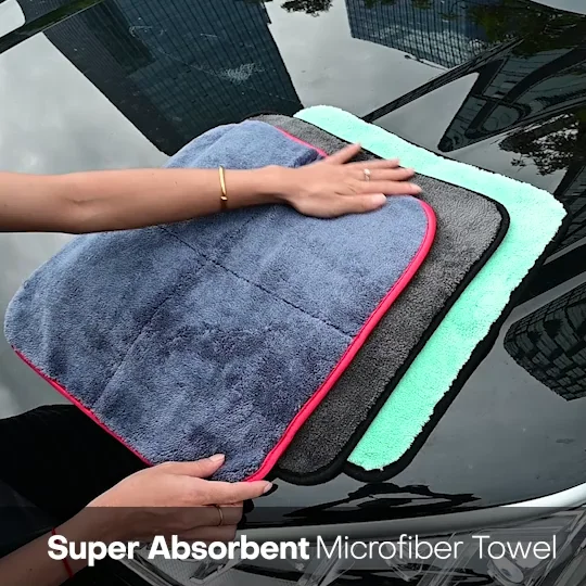 Foshio 1200gsm Coral Velvet Car Wash Glass Cleaning Drying Towel