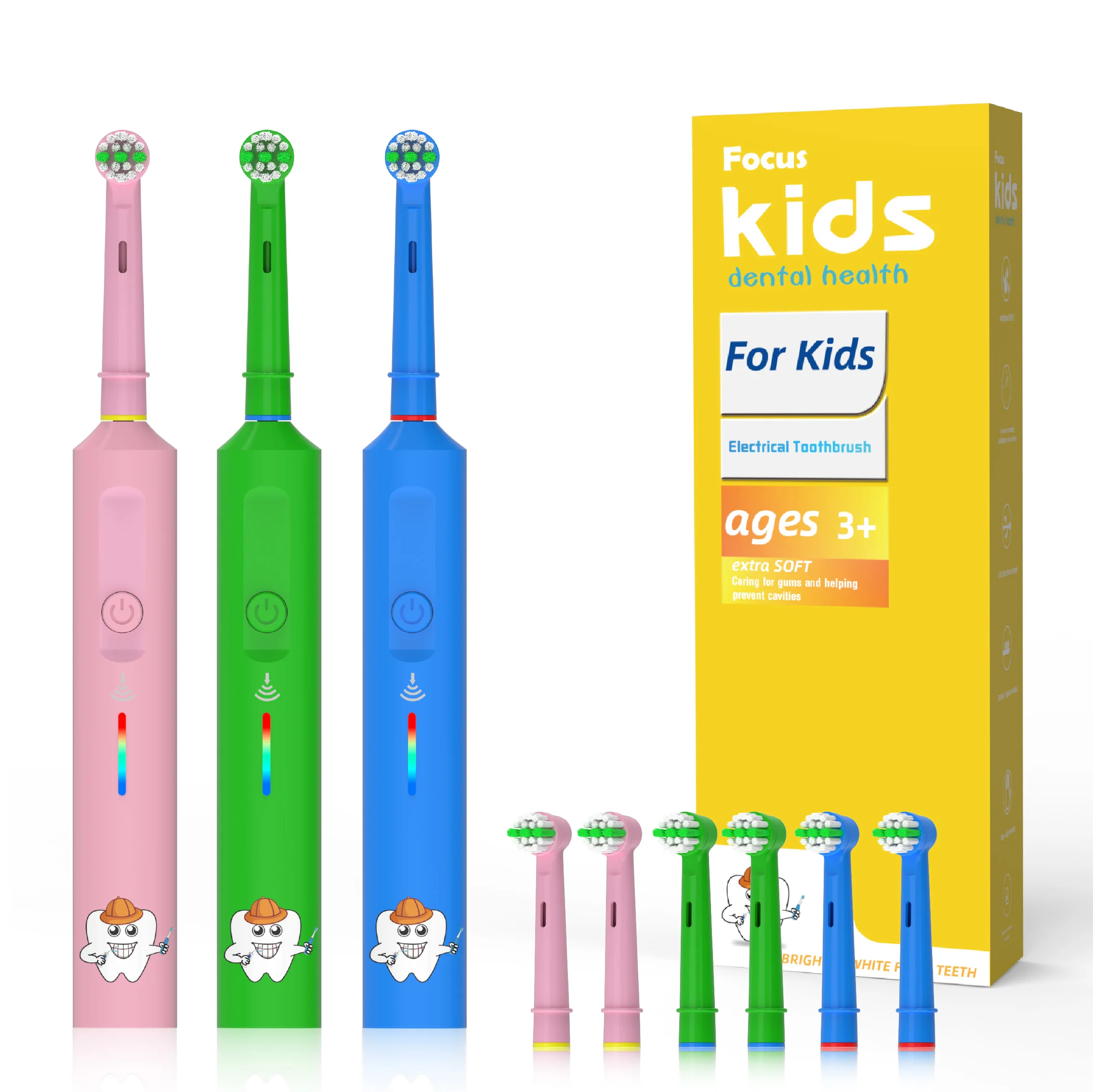 Factory Wholesale  OEM 360 Degree Waterproof Customizable rotating kids electric toothbrush 6 toothbrush heads For Oral b