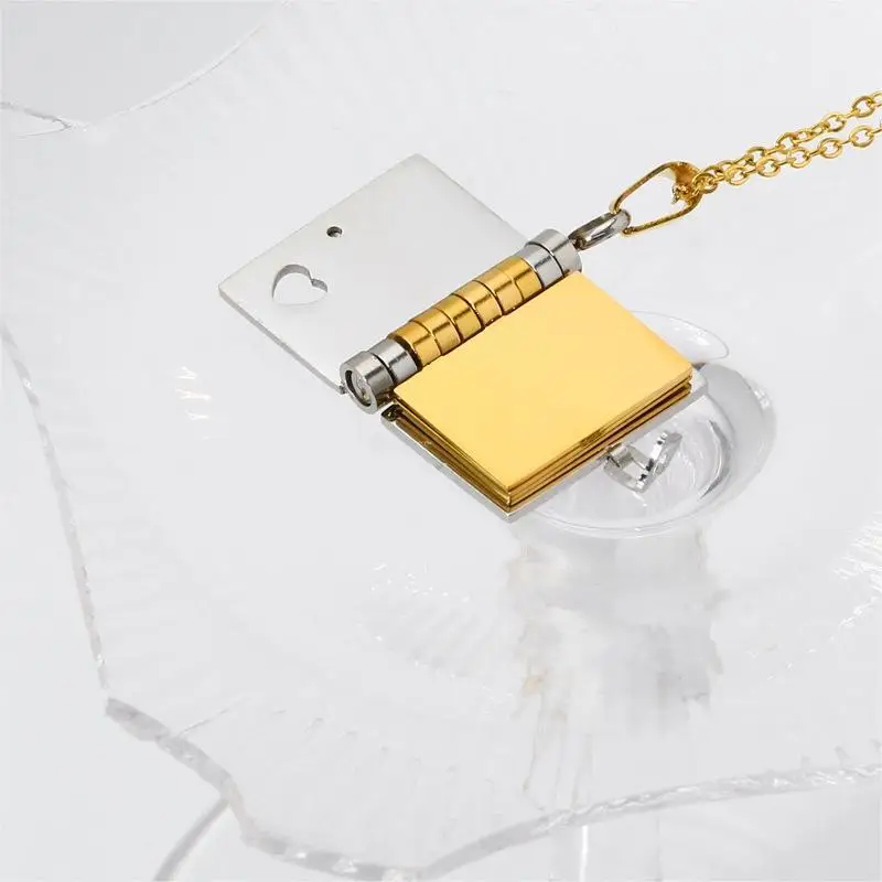 Dainty Meaningful Couple Jewelry Stainless Steel No Fade Locket Necklace 3 Colors Book Necklaces Souvenir Gifts Laser Logo