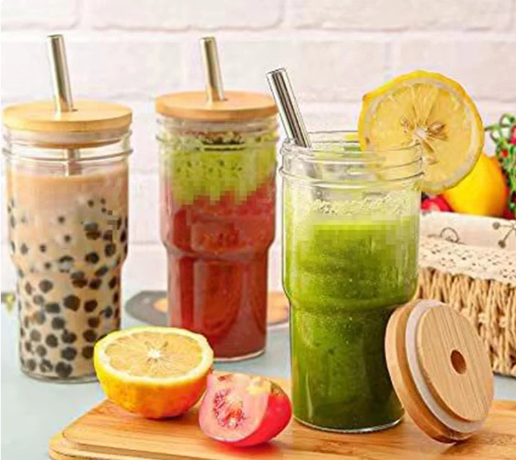 Dd1099 Reusable Glass Bubble Tea Cup Smoothie Tumbler Milkshake Wide
