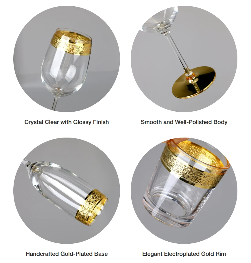 Vintage Crystal Etched Gold Rimmed Pattern champagne Flutes Cognac Cooler Cocktail Wine Glasses with Thick Gold Band Bottom