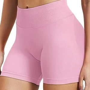 2026 for Amazon Explosions Women's Seamless Fitness Shorts Logo Hip Lift Cycling Shorts Elastic Waist Closure Mid Waist Type