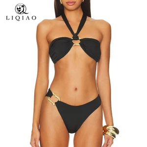 Halter Brazilian Bikini Retro Metallic Floral Paisley Knit for Head-Turning Vacation Looks