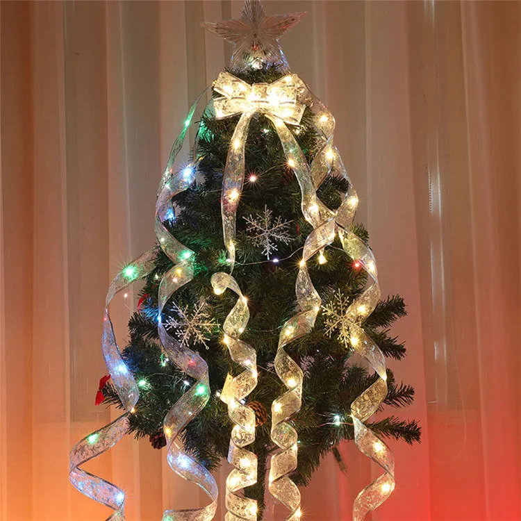 Fairy Garland String Light Waterproof Copper Wire Ribbon Bows Christmas Lights for Party Weddings Holiday Xmas Tree Decorations