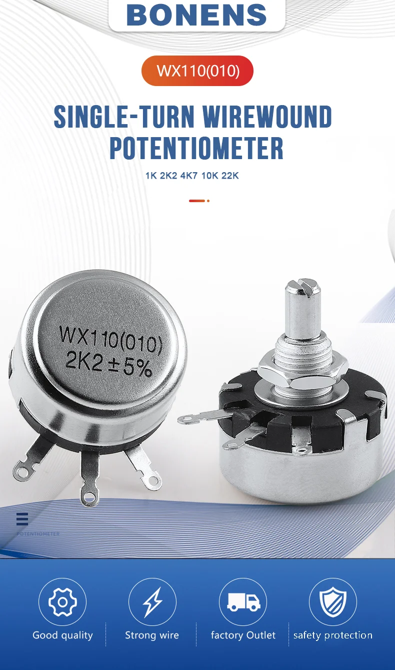 Precision Single-Turn Wire Wound Potentiometer WX110 WX010 1W 470 Euro 1K 2K2 4K7 10K 22K