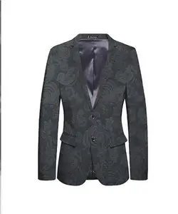 European American Men's Single Breasted Plus Size Blazers Haute Couture Forged Cashew Nut Flower Jacket Black Jacquard Brocade