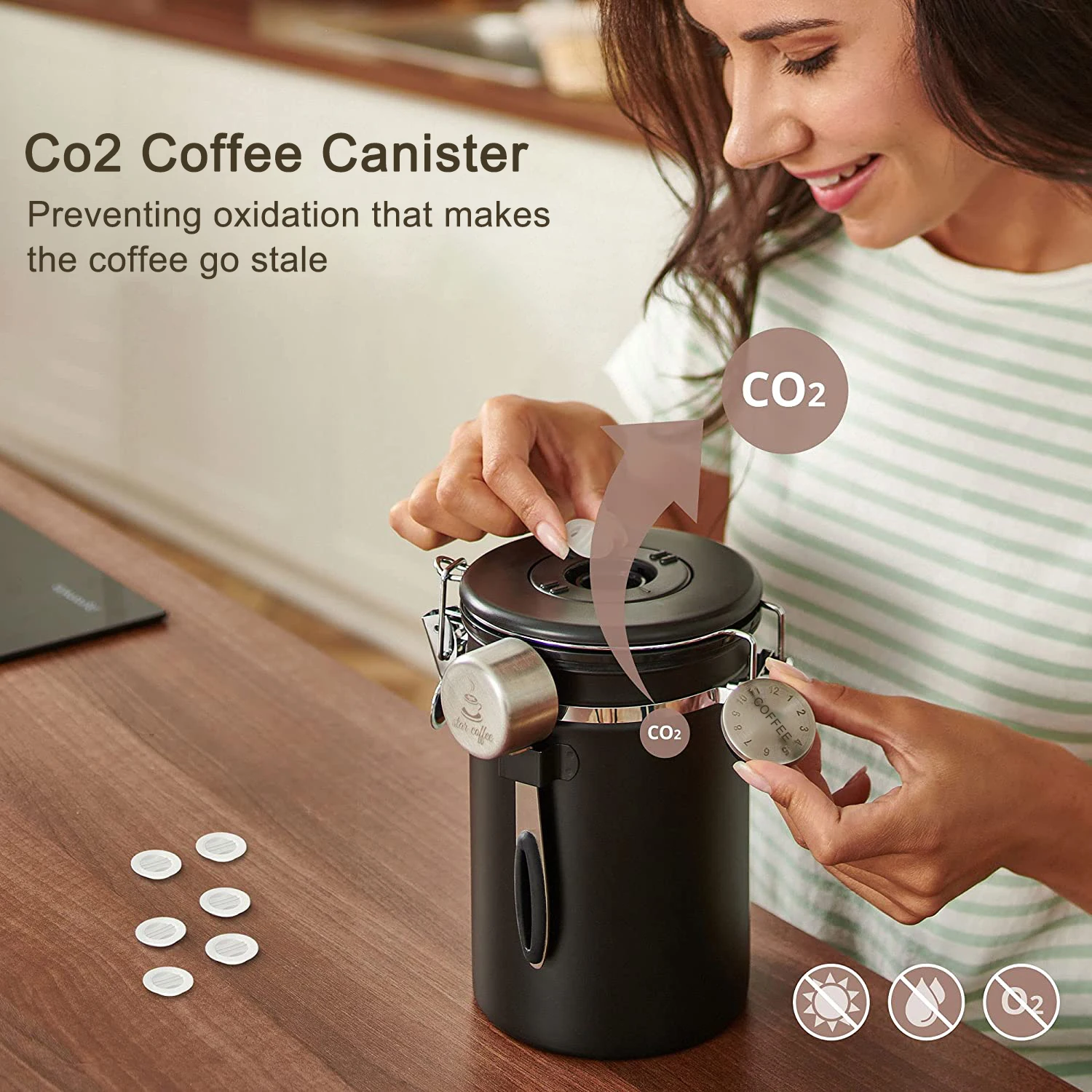 1000g Stainless Coffee Bean Canister Storage Container - Image 2