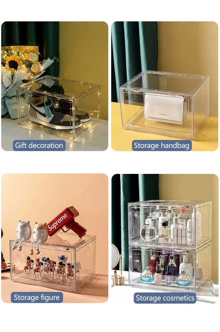 Clear Plastic Rectangular Shoe Storage Box Stackable Foldable Shoe Organizer with Sneaker Crates Containers Bins Holders factory