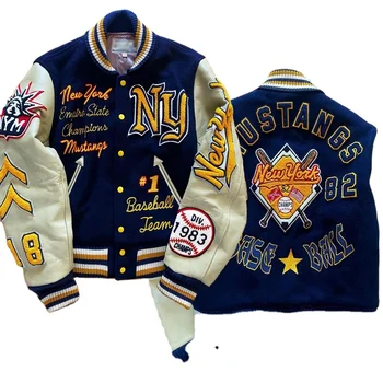 Manufacturer High Quality Chenille Embroidery Men College Custom Baseball Bomber Letterman crop Leather Varsity Jacket