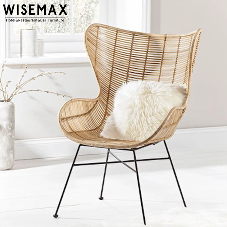 WISEAMX High Quality Wicker Rattan Living Room Leisure Metal Indonesia Rattan Chair Outdoor Chair Fashion Luxury Hotel Furniture