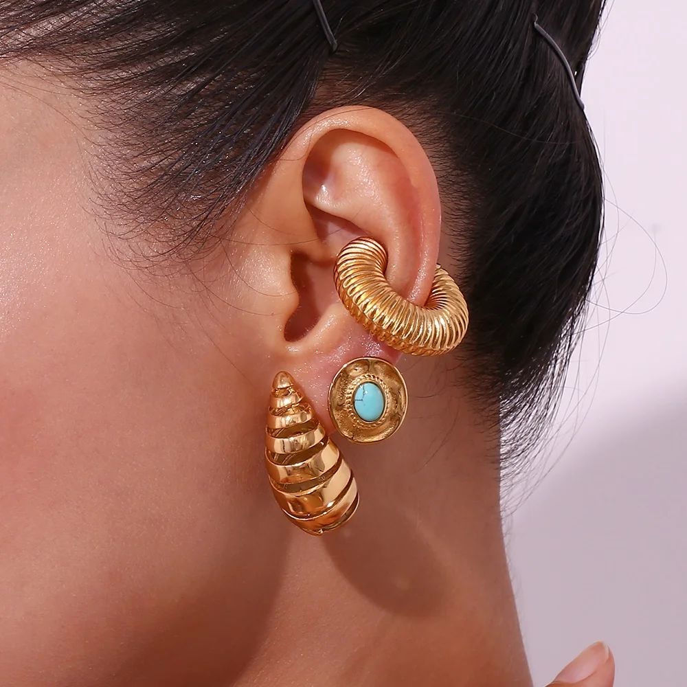 Dingran Christmas Jewelry Natural Stone Stud Earrings Gold Plated