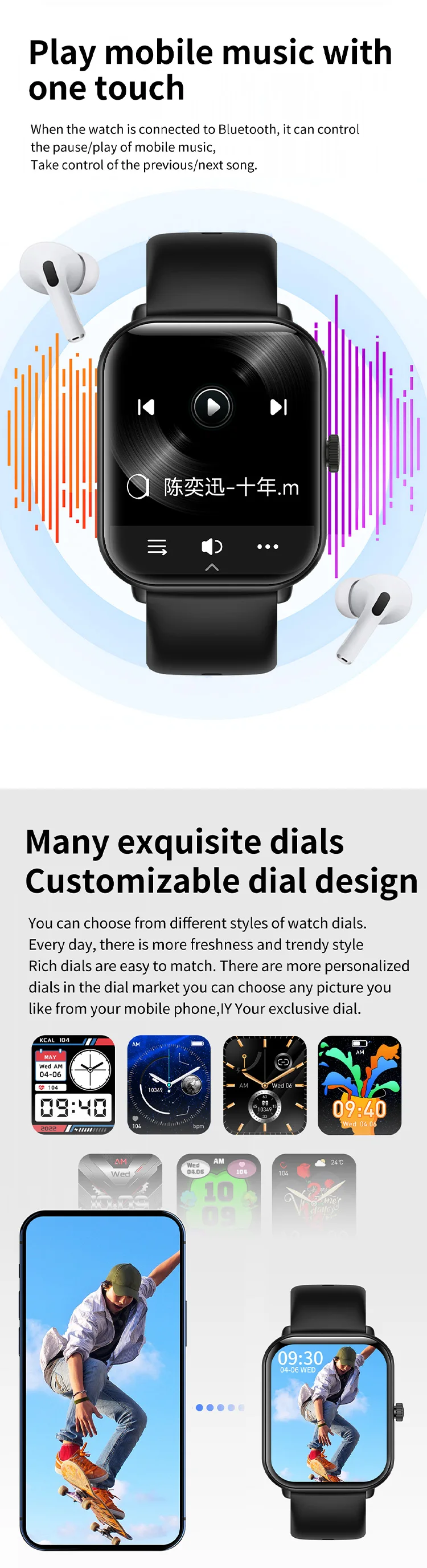 Touch screen smartwatch mobile phone talking sports wrist smart watch mobile phone connect BT calling smart watch