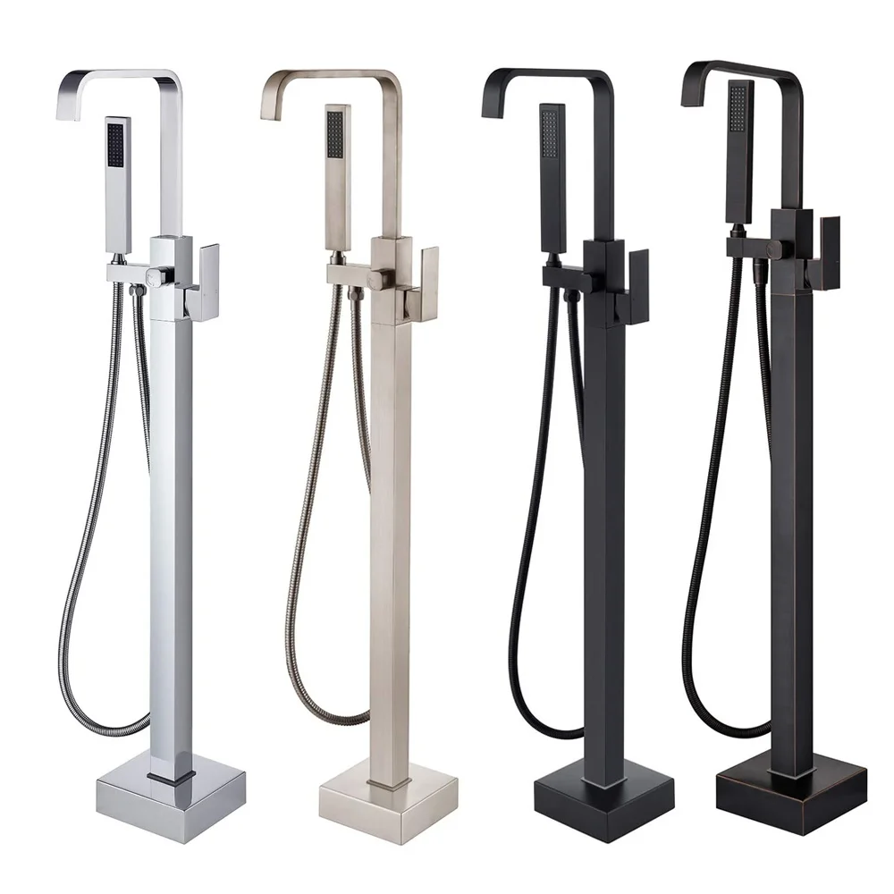 High Grade Nickle Gold Brush square Free Standing Bathtub Faucet Floor Stand Faucets