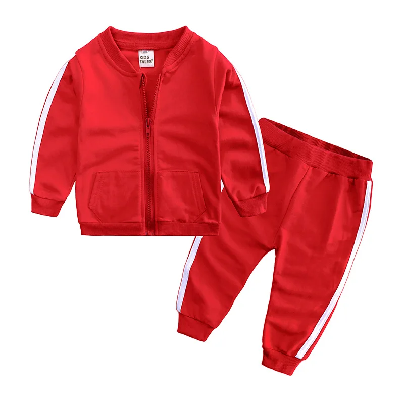 Baby Zipper Sweatsuit European Spring Two Pieces Kids Red Jacket - Main Image