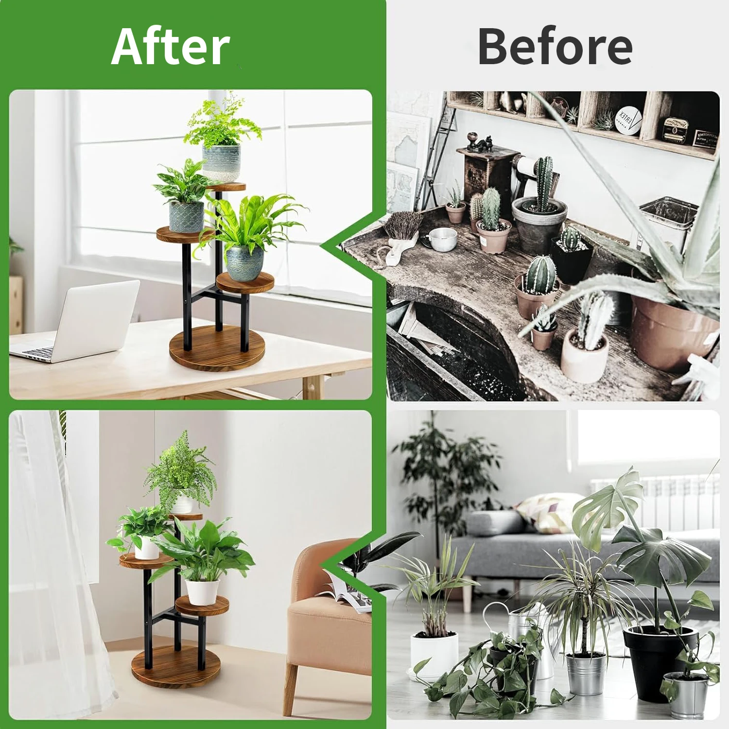Display Rack Flower Pot Stand Tall Metal Wood Shelf Holder for Indoor 3 Tier Plant Stand