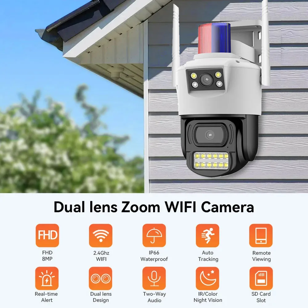 4MP WiFi Camera PTZ Dual Screens Auto Tracking Night Vision 