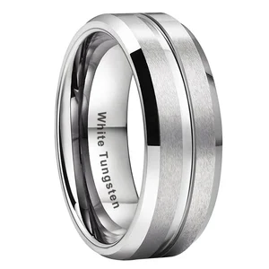 Coolstyle Jewelry Wholesale 8mm White Tungsten Ring Men Women Fashion Engagement Wedding Band Beveled Matte Finish Comfort Fit