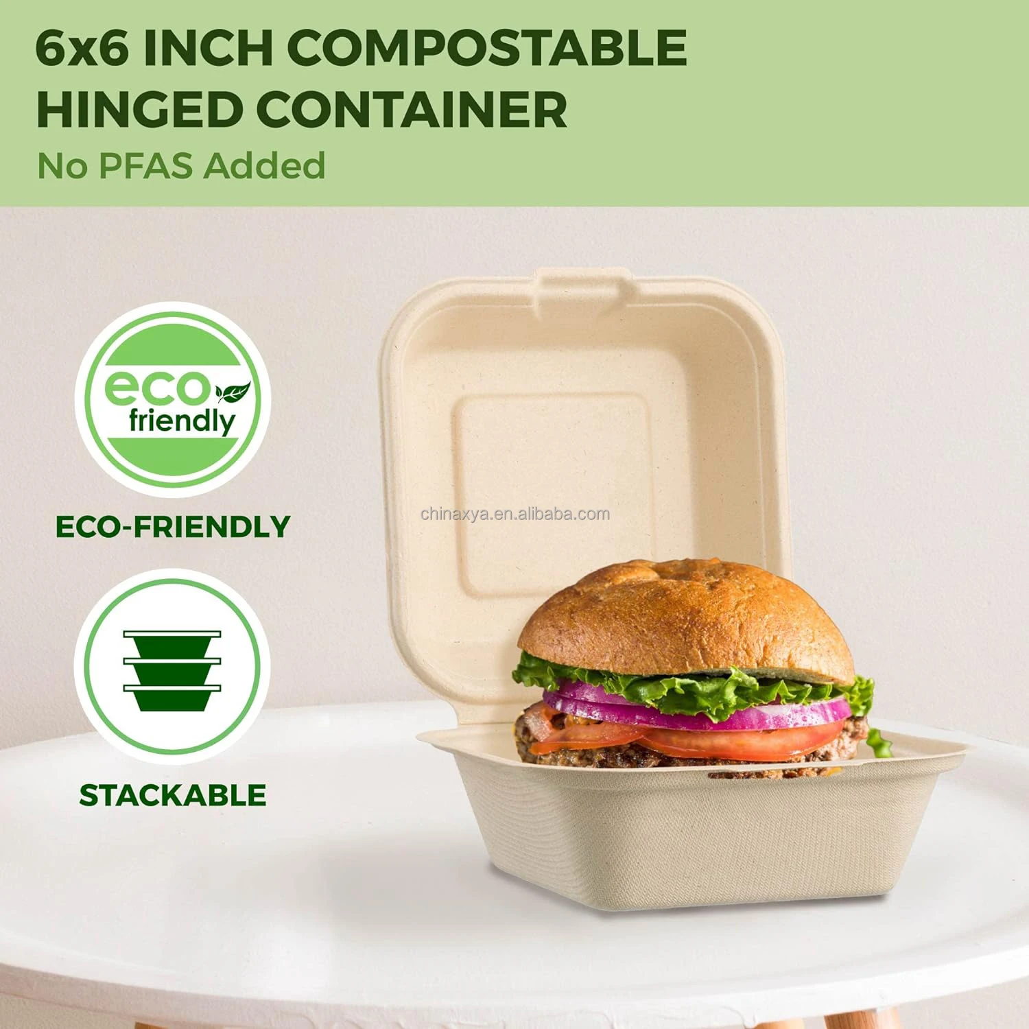 100% Biodegradable 6x6 Inch Clamshell Food Containers Takeaway Bagasse Pulp Disposable Go Boxes for Cookies Sushi Salad Bread manufacture