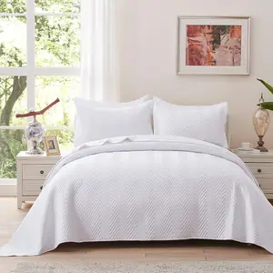 White Microfiber  Bedspreads Ultrasonic Embossing Bedspread Set