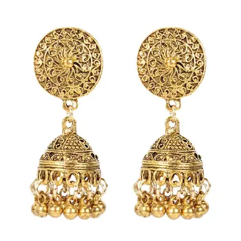 Royal Alloy Antique Gold Plated Long Retro Jumka Earrings Indian Traditional Jewellery