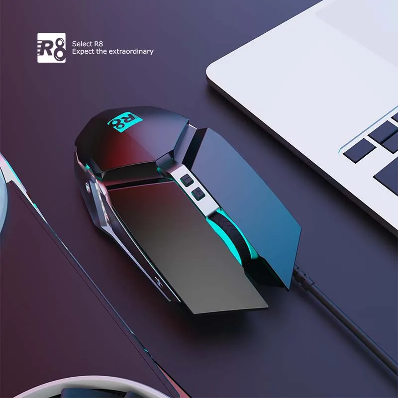 R8 Wired 7200DPI RGB Gaming Mouse - 7 Buttons, Optical Tracking