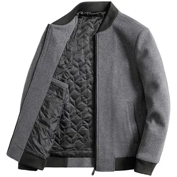 For Men's Woolen Jacket Tweed Top Plus Cotton and Heavy Baseball Jacket