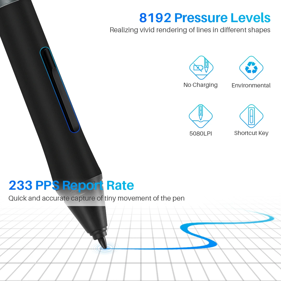 Huion Professional Design 8192 Levels Electronic Battery Free Digital ...