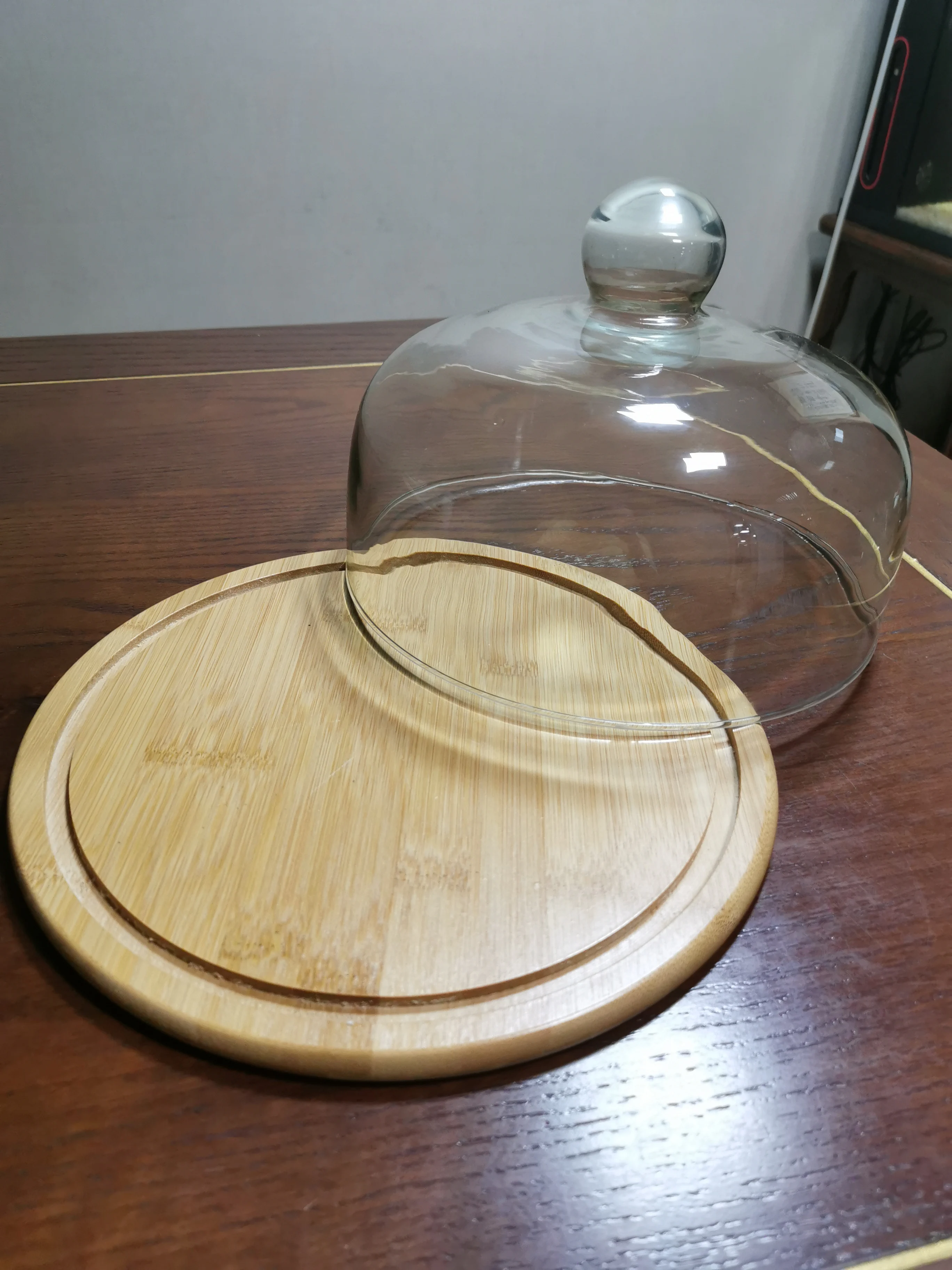 Creative Transparent Dustproof Cake Glass Cover Food Cover Cake Pan Glass Cover With Bamboo Tray