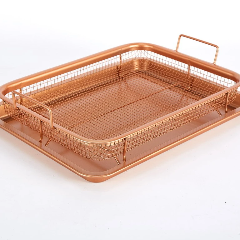 2 PCS COPPER CRISPER NON-STICK OVEN MESH BAKING TRAY CHIPS CRISP