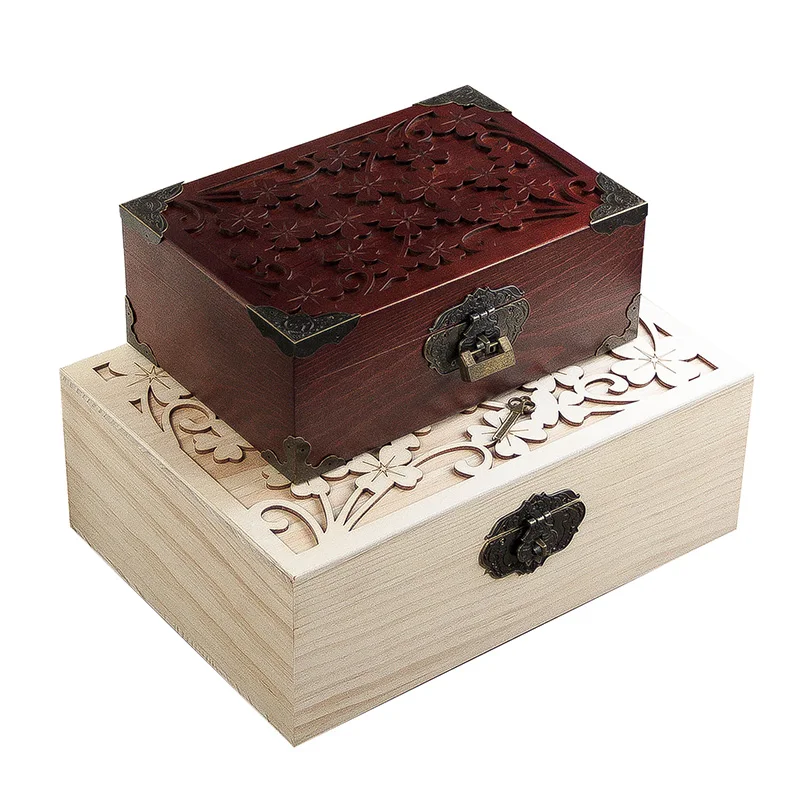 Large Wooden Box With Hinged Lid Solid Acacia Wood Memory Box With Lock