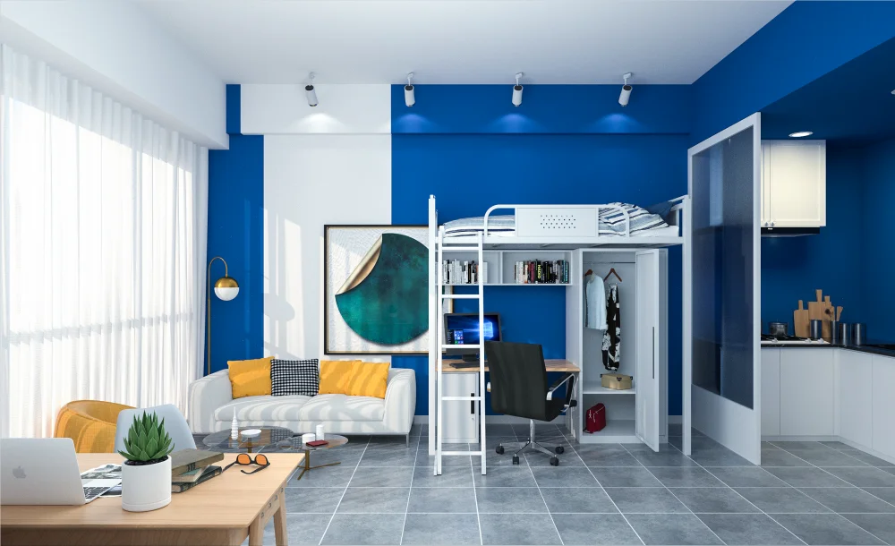 Full Metal Loft Bed Adult Stainless Steel Dormitory Beds Double Steel