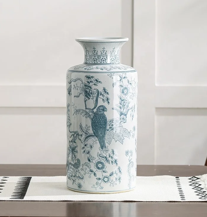 Parrot Design White Muslim Flower Vase for Wedding Vado Grandi Da Terra Ceramic Home Decorations
