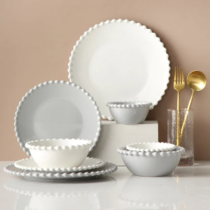 Nordic Elegant White Pearl Ceramic Salad Plates Set Oem Available
