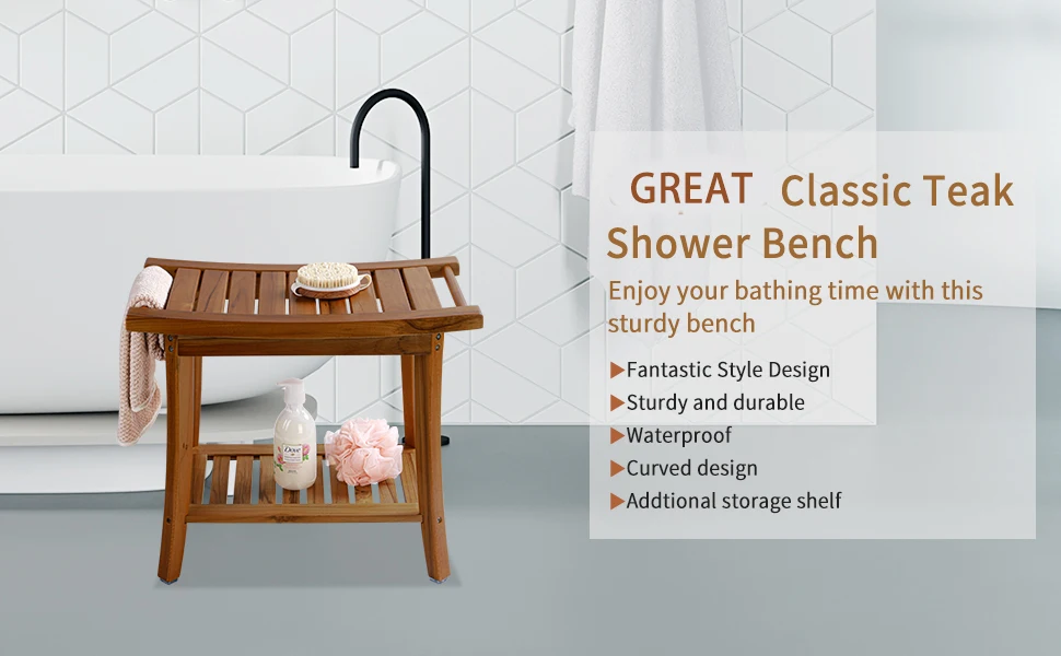 Organizador De Bano Teak Bamboo Wooden Shower Bench Seat Bath Step