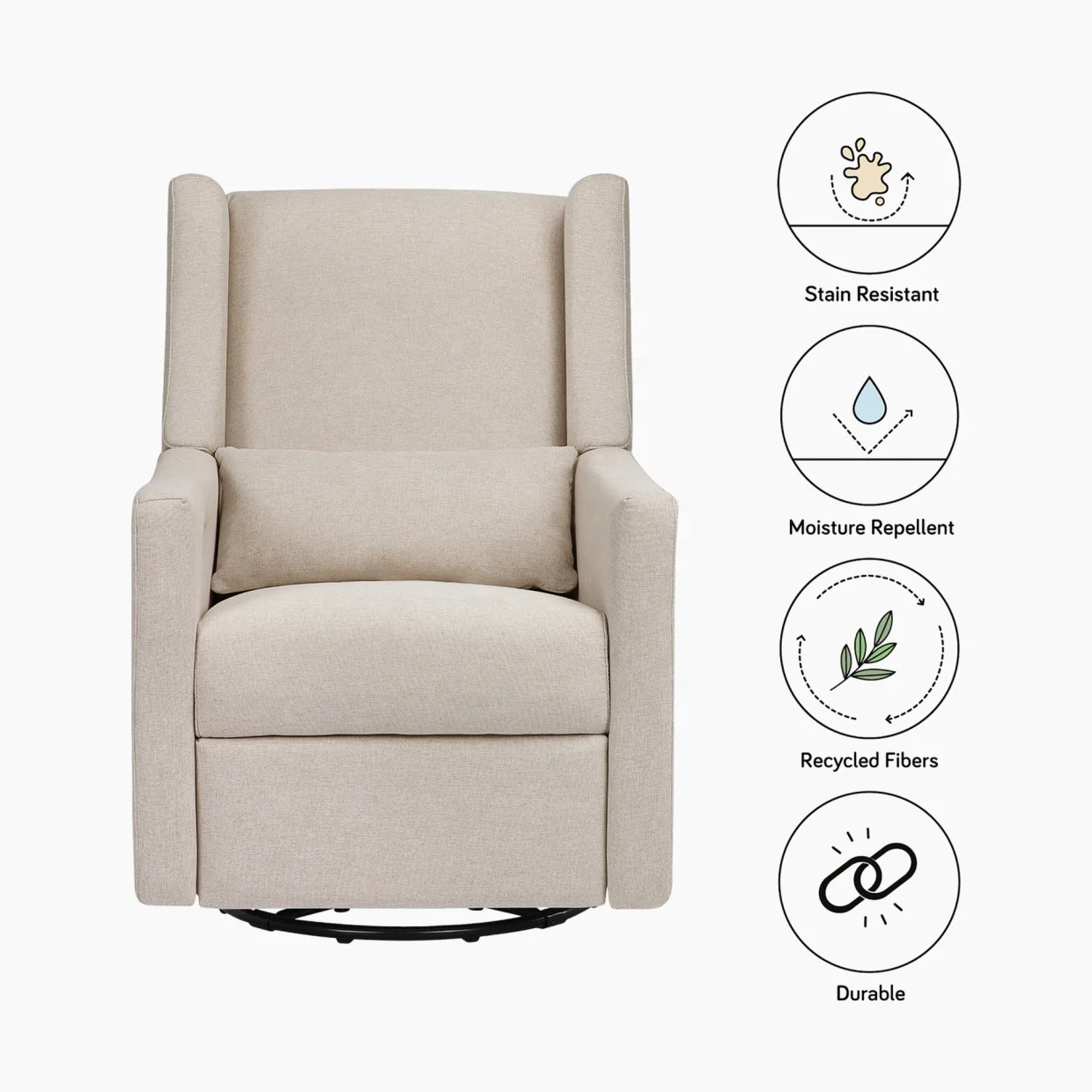 NOVA Nursery Room Swivel Glider Chair Comfortable Living Room Rocking Armchair Functional Swivel Glider Recliner Couch Seat