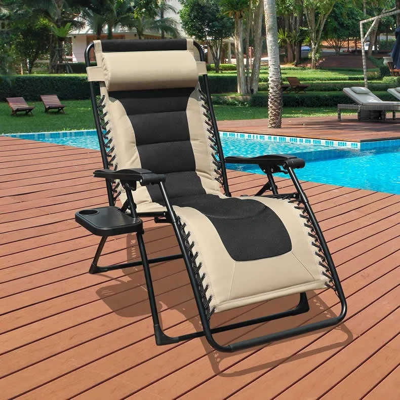 Oversized XL Zero Gravity Recliner Chair Padded Sun Lounger Chair Wide  Reclining Lawn Chair with Side Table