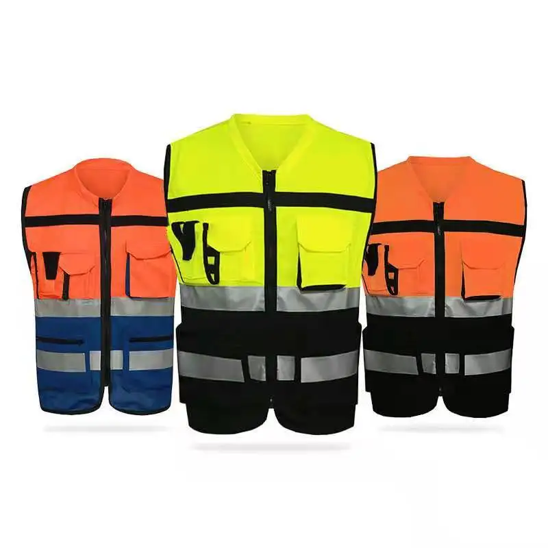 Reflective Jacket Customized Safety Traffic Two Toned Zip up Style Safety Jackets Vest for Construction Workers