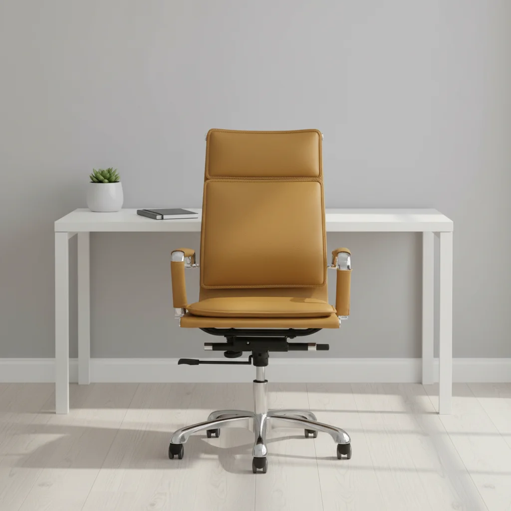 ZHONGBAI Luxury Modern Ergonomic Adjustable Leather Covered Aluminium Base Swivel Executive Conference Chair with Solid Back 6