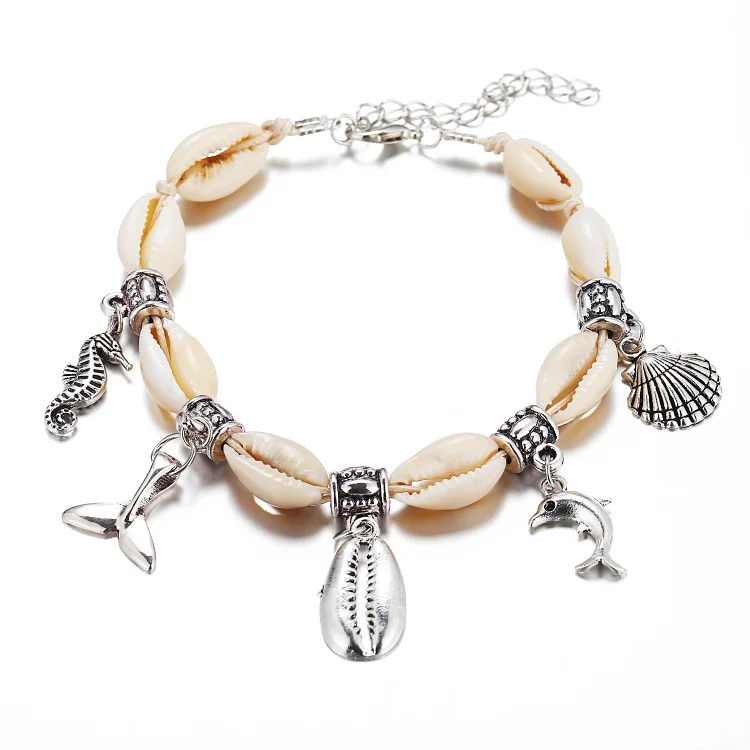 Adjustable Trendy Summer Shell Anklet Sea Shell Dolphin Seahorse Charms Anklet Handmade Boho Hawaiian Beach Anklets for Girls