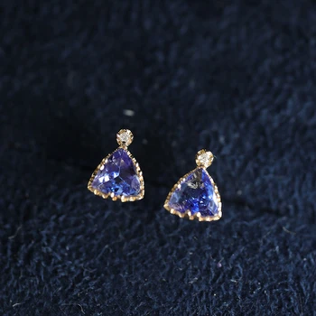 2021 NEW DESIGN Tanzanite Blue zircon Gold plated S925 silver earrings