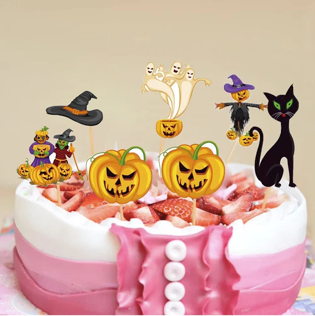 Ychon Halloween Decoration Card Cake Hat Ghost Castle Tombstone Insert Halloween Theme Party Supplies Halloween