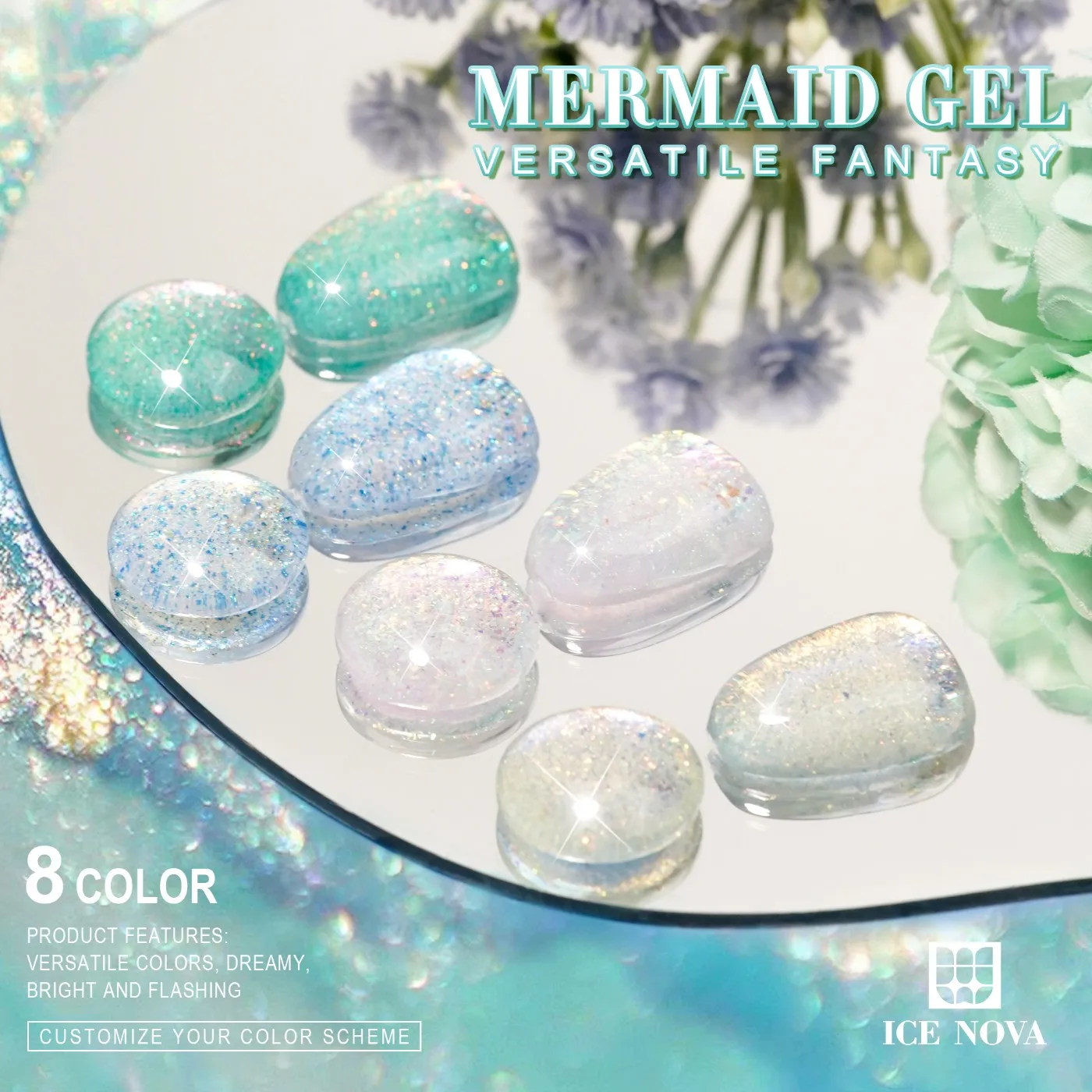 ICE NOVA Mermaid Gel Polish New Arrival Pink Glitter Cosmetic Mixed Color Sequins Hema Free 10ml/15ml/1kg Bulk With Custom Logo