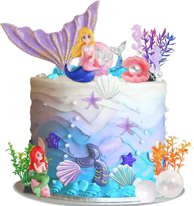 Décorations Gâteau Thème Sirène - Lot Étoiles De Mer, Coquillages, Algues | Pour Fête Anniversaire Mer