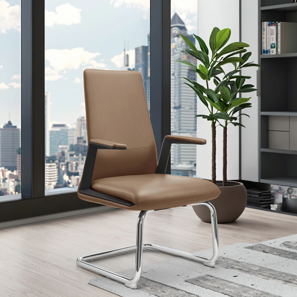 Arc Base Reception Chair PA+30%GF Plastic Supports Waterproof PU Leather Conference Room Furnishing 4